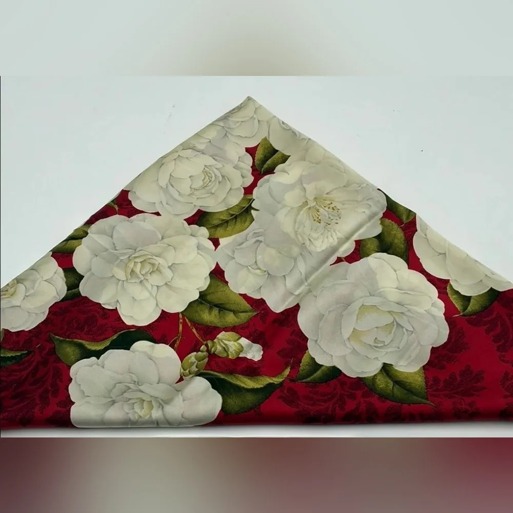 CHANEL Red and White Floral Scarf